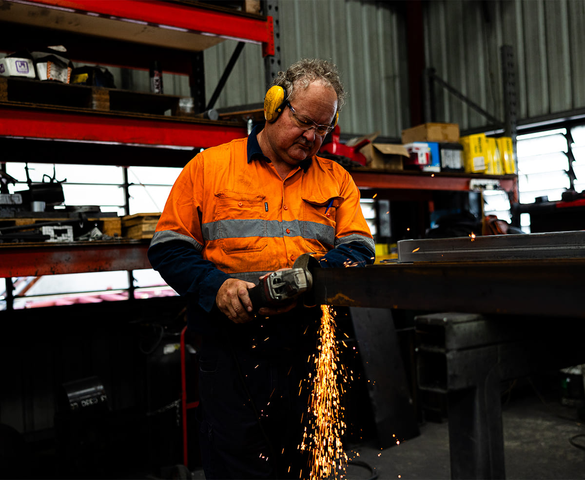 cutting steel in workshop